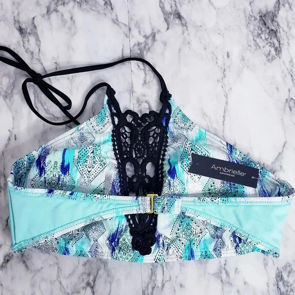 Ambrielle Bra Swimwear Sz Large High Neck Lace Pattern Halter Strap Geometric - Picture 4 of 16